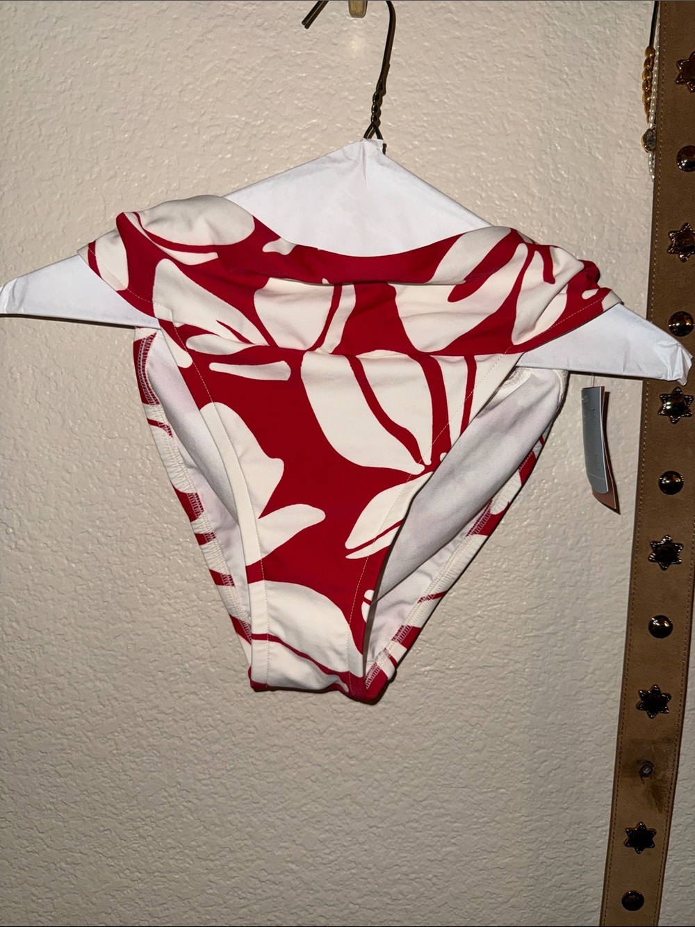 Shade & Shore Red and White Floral High-Waist Bikini Bottom